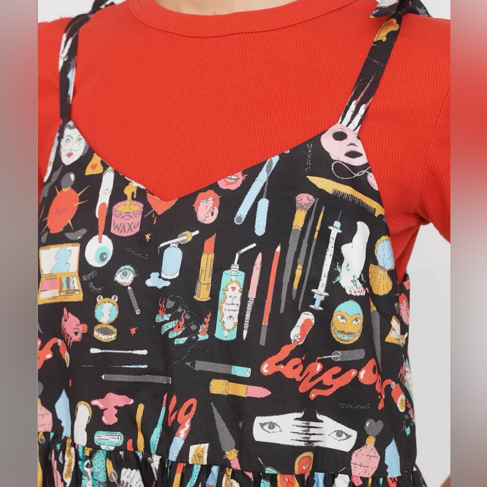 Lazy Oaf Black Multi Cosmetic Print Midi Dress NWOT - Picture 5 of 8
